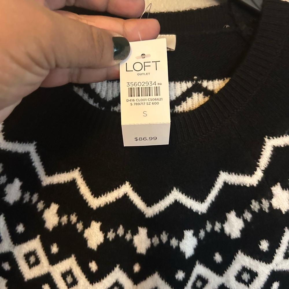 Loft Outlet Dress - black fair isle long sleeve sweater dress NWT - Picture 3 of 10